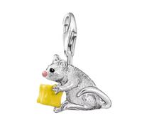 925 Sterling Silver Cute Hungry Mouse and Cheese Clip-on Lobster Clasp Animal Charm | For Linked Chain Bracelets or Necklace | Gift for Women (Mouse With Cheese)