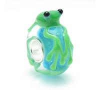 925 Sterling Silver Cute Little Tropical Tree Frog Blue Green Glass Bead For European Charm Bracelets