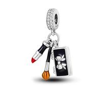 925 Sterling Silver Cute makeup palette, brush and lipstick Dangle Bead Charm For Pandora Bracelets Charms Necklace | Cubic Zirconia Enamel Charm | Gift Boxed