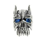 925 Sterling Silver CZ Eyes Bison Horn Devil Skull Ring TA127A UK Size N½~Z5 (UK Z+4 (73.6mm), Blue)