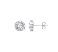 925 Sterling Silver CZ Scallop Edge Halo Solitaire Stud Earrings - EAG1037 Jewelco London White One Size