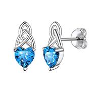 925 Sterling Silver Dainty Cute Hypoallergenic Triquetra Celtic Knot Heart Shaped Simulated Blue Topaz December Birthstone Stud Earrings Irish Jewelry for Women Teens