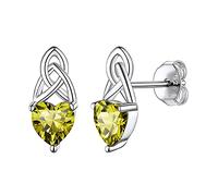 925 Sterling Silver Dainty Cute Hypoallergenic Triquetra Celtic Knot Heart Shaped Simulated Peridot August Birthstone Stud Earrings Irish Jewelry for Women Girls