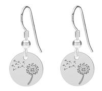 925 Sterling Silver Dandelion Disc Wish Flower French-Fish-Hook-Wire Dangle-Drop Earrings | Gift Boxed | Handmade in UK