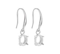925 Sterling Silver Dangle Earring Bezel Settings fit 5X7mm Oval Cabochon Base Trays DIY Ear Hooks Findings for Jewelry Making Craft(Platinum Color)