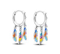 925 Sterling Silver Dangle Earrings for Women Teen, Small Huggie Hoop Earrings with Charms, Dream Catcher Earrings Personalized Feather Leaf Drop Earrings