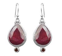 925 sterling silver dangle earrings with natural ruby, 3.54 g. Meadows By Crystalcraftindia BOX-39 E-1850