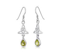 925 Sterling Silver Dangle Hooks Earrings - Silver Drop Hook Earrings with Trinity Knot - Celtic Jewellery Earrings - Peridot Earrings