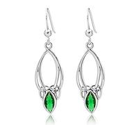 925 Sterling Silver Dangle Hooks Earrings - Trinity Knot - Silver Drop Earrings with Hook - Celtic Earrings Collection - Green Emerald Earrings