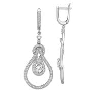 925 Sterling Silver Dangle Polished Brilliant Embers Rhodium Plated Cubic Zirconia Hinged Hoop Earrings 54x21mm Wide 4mm Thick-Hoop Earring for Women