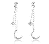 925 Sterling Silver Dangly Earrings for Women - Moon & Star Dangle Drop Earrings,Dangly Silver Earrings, Elegant Daily Wear & Formal Silver Jewelry