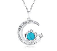 925 Sterling Silver December Birthstone Created Turquoise Necklace Rose & Moon Pendant Blue Gemstone Birthday Anniversary Christmas Jewellery Gifts for Women Girls Mother Daughter, Adjustable Chain