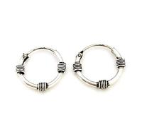925 Sterling Silver Decorative Bali Balinese Sleeper Hoop Earrings 16mm Diameter