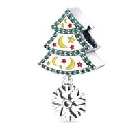 925 Sterling Silver Decorative Christmas Tree Snowflake Drop Bead Charm For Pandora Bracelets Charms Necklace | Cubic Zirconia | Gift Boxed