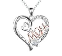 925 Sterling Silver Designer Jewelry Heart Mom Double Love Mother Necklace For Women Zircon Initial Pendant Chain Necklace, Grandma Birthstone Necklace, Grandmother Birthstone