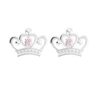 925 Sterling Silver Disney Princess Crown Tiara Pink Stone Set Stud Earrings for Girls