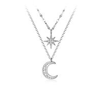 925 Sterling Silver Double Beads Chain Star Moon Cz Choker Necklace For Women Wedding Party S925 Jewelry