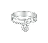 925 Sterling Silver Double-layer Ring With Heart New Chic Chain Band Ring Jewelry Gift For Women Girl