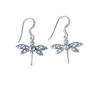 925 Sterling Silver Dragonfly Dangle Gemstone Earrings, Handmade Hook Style, 3 gm, Peridot, Garnet and others