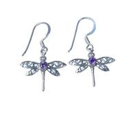 925 Sterling Silver Dragonfly Dangle Gemstone Earrings, Handmade Hook Style, 3 gm, Peridot, Garnet and others