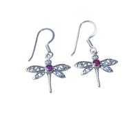 925 Sterling Silver Dragonfly Dangle Gemstone Earrings, Handmade Hook Style, 3 gm, Peridot, Garnet and others