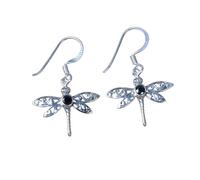 925 Sterling Silver Dragonfly Dangle Gemstone Earrings, Handmade Hook Style, 3 gm, Peridot, Garnet and others
