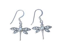 925 Sterling Silver Dragonfly Dangle Gemstone Earrings, Handmade Hook Style, 3 gm, Peridot, Garnet and others