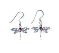 925 Sterling Silver Dragonfly Dangle Gemstone Earrings, Handmade Hook Style, 3 gm, Peridot, Garnet and others
