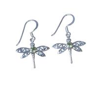 925 Sterling Silver Dragonfly Dangle Gemstone Earrings, Handmade Hook Style, 3 gm, Peridot, Garnet and others