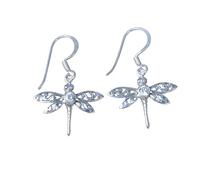 925 Sterling Silver Dragonfly Dangle Gemstone Earrings, Handmade Hook Style, 3 gm, Peridot, Garnet and others