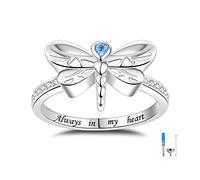 925 Sterling Silver Dragonfly Urn Ring for Women Always in My Heart Engraved Cremation Memorial Keepsake Jewelry, 5 UK, Sterling Silver, Cubic Zirconia