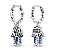 925 Sterling Silver Drop Earrings for Women,Hamsa Hand of Fatima Evil Eye Jewelry with Cubic Zirconia,Huggies Hoop Dangle Drop Earring for Sensitive Ears…