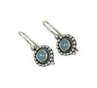 925 Sterling Silver Drop Earrings, Handmade Boho Dangle in Topaz, Onyx and Others (Blue Chalcedony)