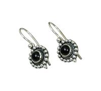 925 Sterling Silver Drop Earrings, Handmade Boho Dangle in Topaz, Onyx and Others (Cut Black Onyx)