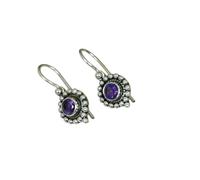 925 Sterling Silver Drop Earrings, Handmade Boho Dangle in Topaz, Onyx and Others (Dark Amethyst)