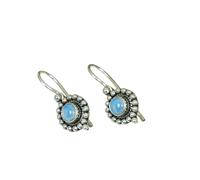 925 Sterling Silver Drop Earrings, Handmade Boho Dangle in Topaz, Onyx and Others (Milky Opalite)