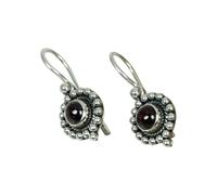 925 Sterling Silver Drop Earrings, Handmade Boho Dangle in Topaz, Onyx and Others (Red Garnet)
