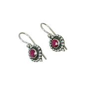 925 Sterling Silver Drop Earrings, Handmade Boho Dangle in Topaz, Onyx and Others (Simulated Ruby)