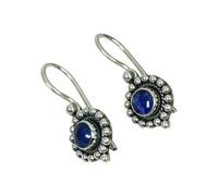 925 Sterling Silver Drop Earrings, Handmade Boho Dangle in Topaz, Onyx and Others (Simulated Sapphire)