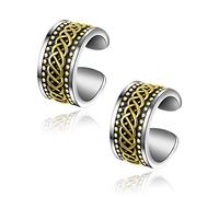 925 Sterling Silver Ear Cuffs - Goth Celtic Knot Adjustable No Piercing Earrings, Wide Ear Lobe Cuff, Viking Style for Women Men