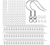 925 Sterling Silver Earring Hooks 150 PCS/75 Pairs,Ear Wires Fish Hooks,500pcs Hypoallergenic Earring Making kit with Jump Rings and Clear Silicone Backs Stoppers (Silver)