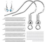 925 Sterling Silver Earring Hooks Kit, 100 Pcs Silver Ear Wires Fish Hook and 100 Pcs Clear Silicone Earring Backs Stoppers, Hypoallergenic Ear Wire Hooks for DIY Jewelry Customize Making(Silver)