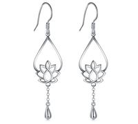 925 Sterling Silver Earrings, BoRuo Lotus Flower Yoga Earrings, Sterling Silver (925), Platinum, and Rhodium