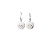 925 Sterling Silver Earrings - Eye of Shiva Natural Shell Saint Lucia Stone - Round Short White Earrings - Boho Hippie Jewelry - Handmade Artisanal