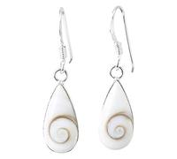 925 Sterling Silver Earrings - Eye of Shiva Natural Shell Saint Lucia Stone - Short White Oval Drop Earrings - Boho Hippie Jewelry Summer Style Ibiza - Handmade Artisanal, Shell, Eye of Shiva