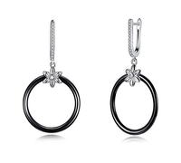 925 Sterling Silver Earrings Round White/Black Ceramic Stud Earrings For Women Female Jewelry