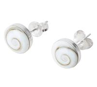 925 sterling silver earrings with natural shell - known as Eye of Saint Lucia or Shiva Eye - button earrings with an 8 mm diameter - suitable for sensitive skin