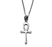 925 Sterling Silver Egyptian Ankh Cross Pendant Represent Key of Life on 18" Silver Curb Chain