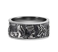 925 Sterling Silver Egyptian Gods Ring - Premium Handcrafted Horus Eye, Anubis Embossed Gothic Ring for Men Women(13)