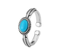 925 Sterling Silver ellipse Turquoise Adjustable Rings For Women Wedding Vintage Luxury Jewelry Argent Jewellery-Silver